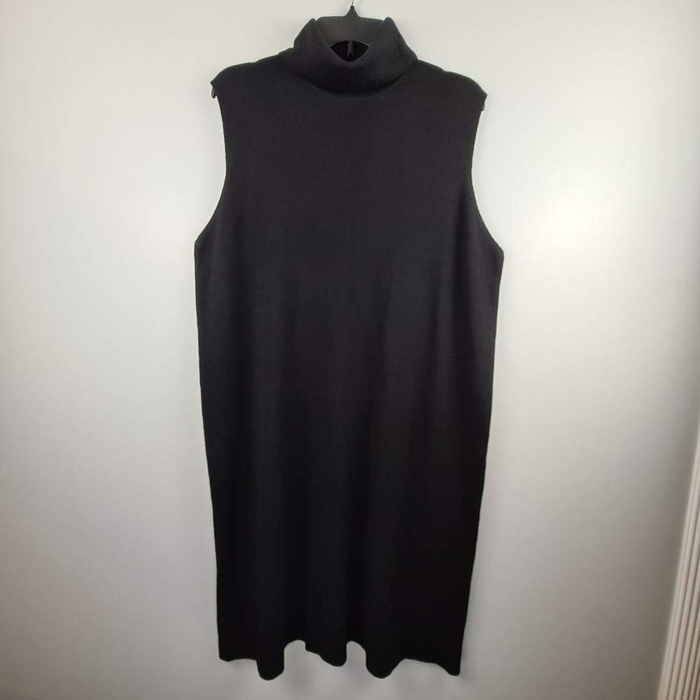 Bloomingdales Womens 3X Black Wool Sleeveless Turtleneck Sweater Dress Woolmark